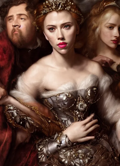 Image similar to Beautiful elsa, Scarlett Johansson,, Dramatic, Edge, Good, Infused, Backlight, De-Noise, VFX, insanely detailed and intricate, hypermaximalist, facial ,elegant, ornate, hyper realistic, super detailed, by Anthony Van Dyck, by Ivan Shishkin, by John Constable