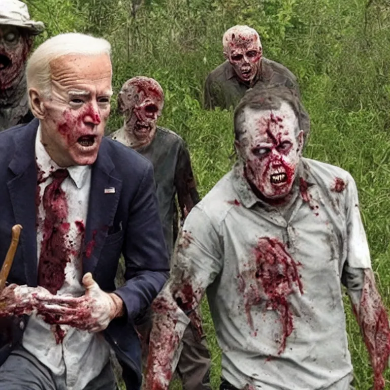 Prompt: zombie Joe Biden in The Walking Dead