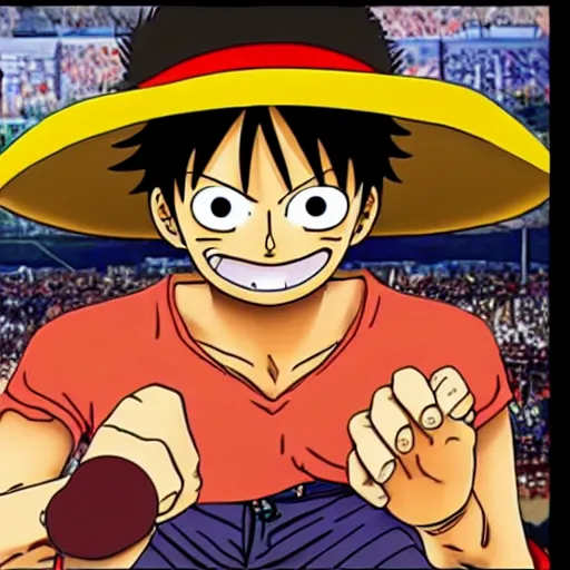 Prompt: Luffy doing a livestream on Twitch