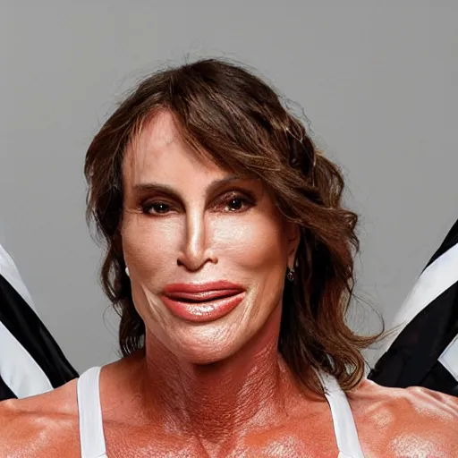 Image similar to Admiral Rachel Levine versus Caitlyn Jenner in an oil wrestling contest