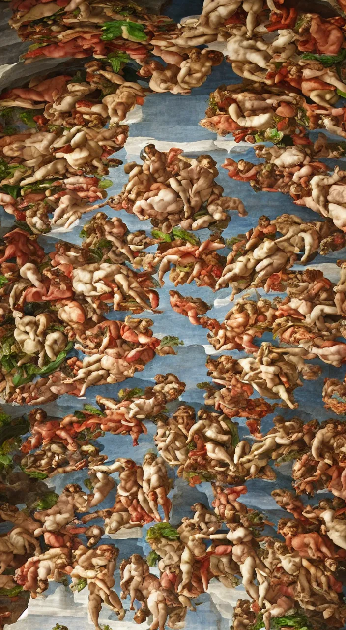 Image similar to a sistine chapel made of vegetables, 8 k, artstation, highdetailed