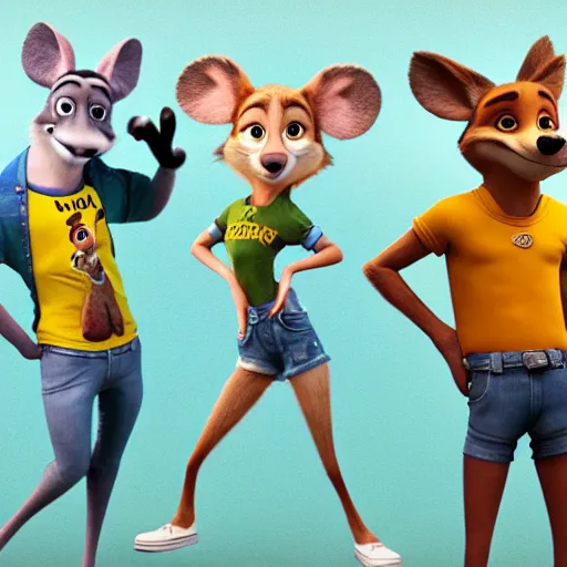 Image similar to 3 d render, portrait, upper body shot, mid shot, anthropomorphic mouse, female, wearing denim short shorts and a off yellow tank top shirt, solo, in the style of zootopia