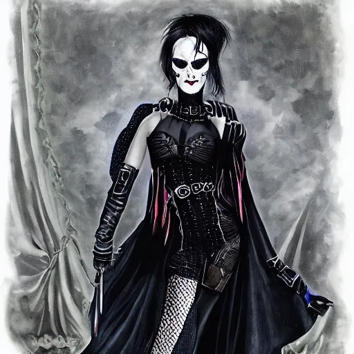 Prompt: The goth assassin, portrait, by Derek Ridgers