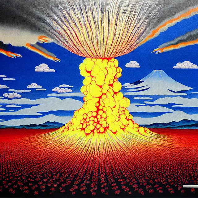 Image similar to a beautiful painting nuclear bomb exploded in japan, by kusama miyama realistic oil painting