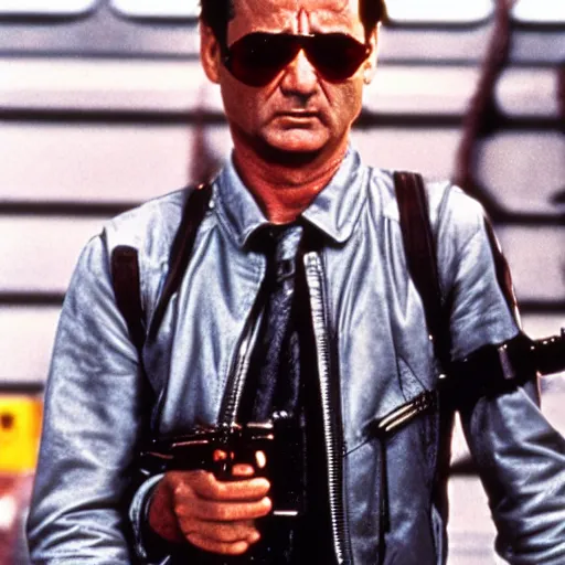 Image similar to bill murray in terminator, movie still, promotional shot