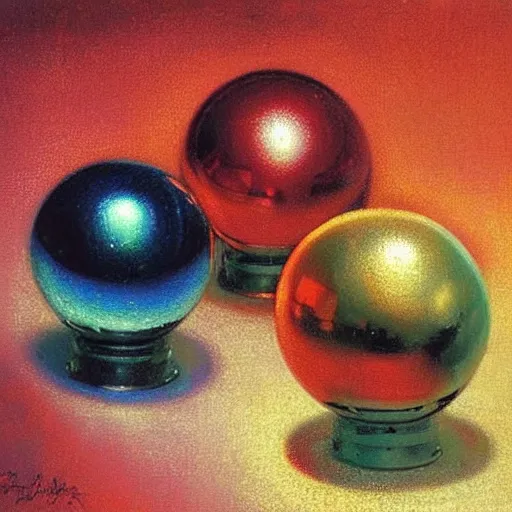 Prompt: chrome spheres on a red cube by delphin enjolras