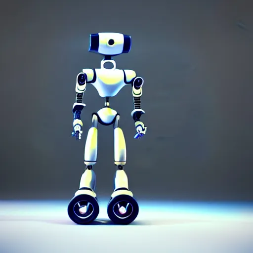 Image similar to cel shaded 3 d render of a robot on roller skates, unreal engine, octane render, thick and bold black outlines, gorgeous, advanced lighting technology, stylized and expressive, perfect anatomy