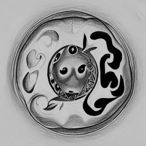 Image similar to a drawing of a woman giving birth to yin - yang daoist symbol, black and white detailed pencil drawing gaia