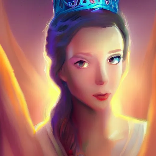 Image similar to a princess looking at a glowing crown, digital painting, hd, anime art, smooth, Rutkowski Greg, Tran Ross