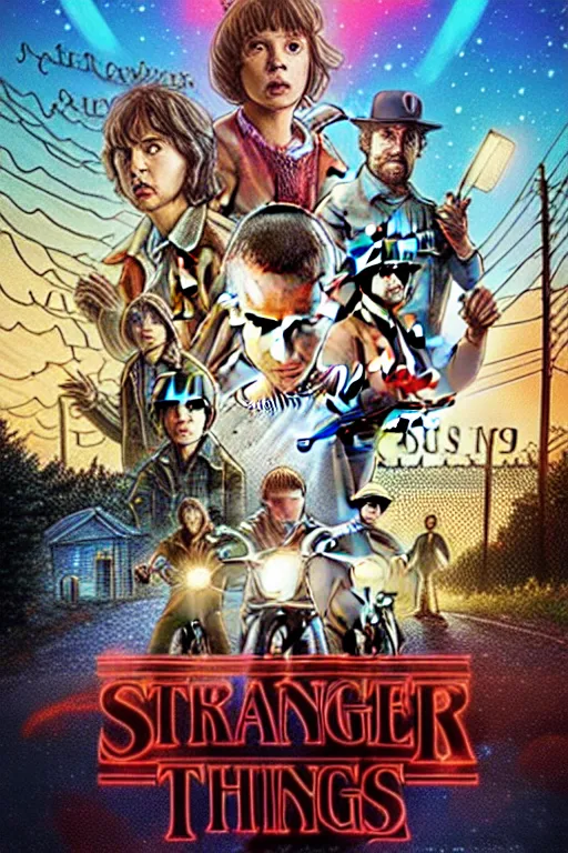 KREA - Stranger Things Season 5 Poster with cast of Futurama, high  resolution, hyper detailed, intricate, photorealistic, all cast members,  netfilx !n-9