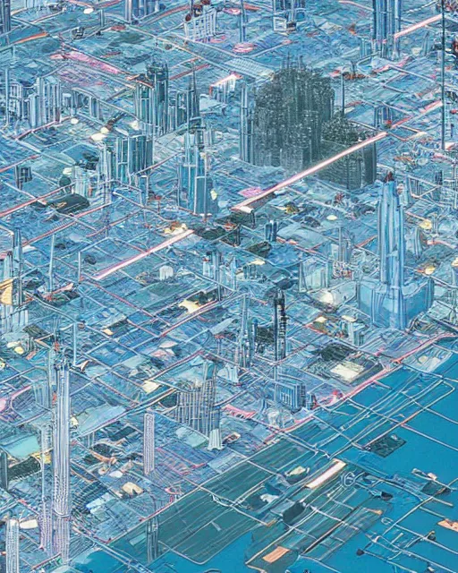 Prompt: a map for a sci - fi city, aerial view, art by makoto shinkai and alan bean, yukito kishiro