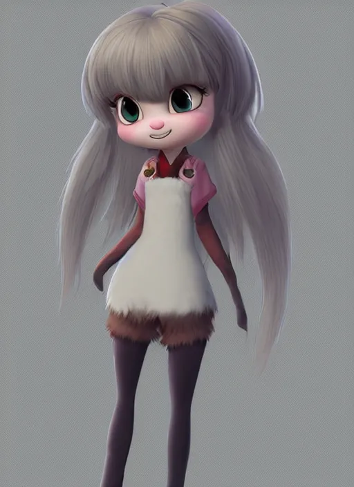 Image similar to female furry mini cute style, character adoptable, highly detailed, rendered, ray - tracing, cgi animated, 3 d demo reel avatar, style of maple story and zootopia, maple story rat girl, grey rat, soft shade, soft lighting