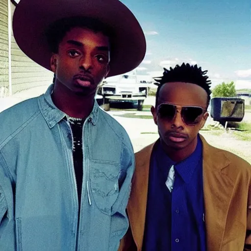 Prompt: “Playboi Carti with Walter white on the set of breaking bad”