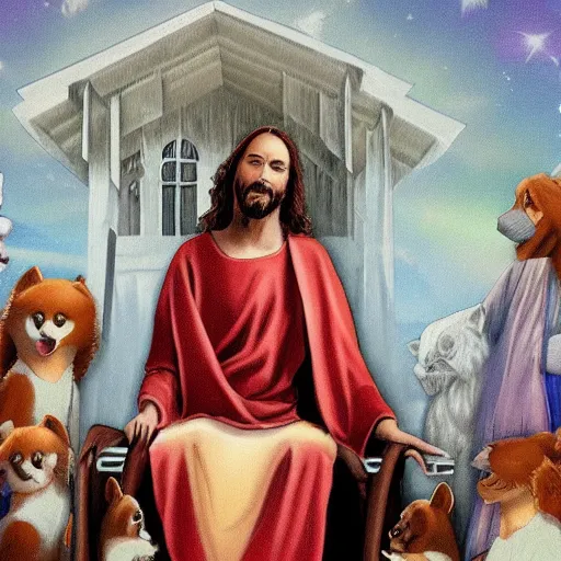 Image similar to jesus christ lecturing furries, high detail