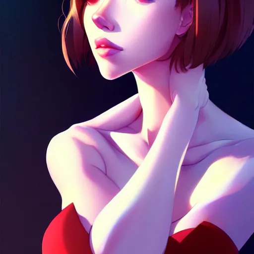 Image similar to scarlett johansson, portrait shinkai makoto studio ghibli studio key hideaki anno sakimichan stanley artgerm lau rossdraws james jean marc simonetti elegant highly detailed digital painting artstation pixiv