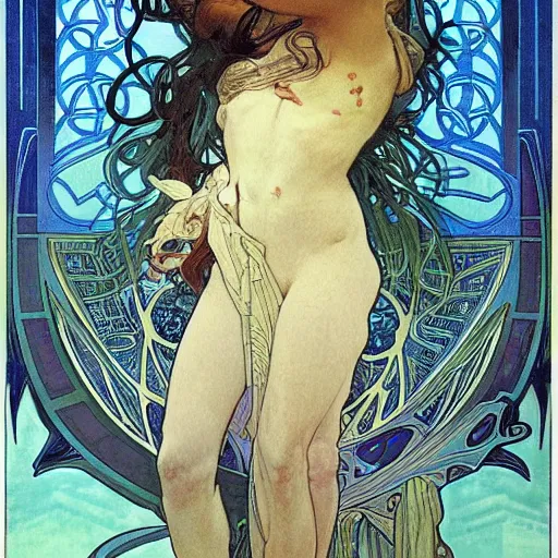 Image similar to god of nature, blue panthera, artistic, high detailed, fantasy, by alphonse mucha