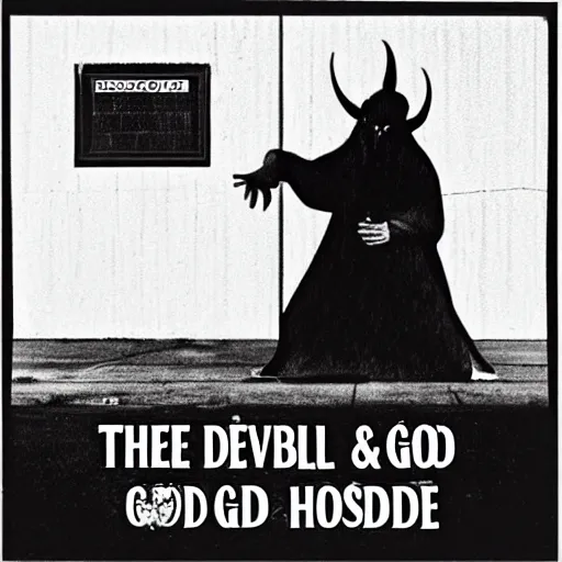 Prompt: album cover, the devil and god are raging inside me