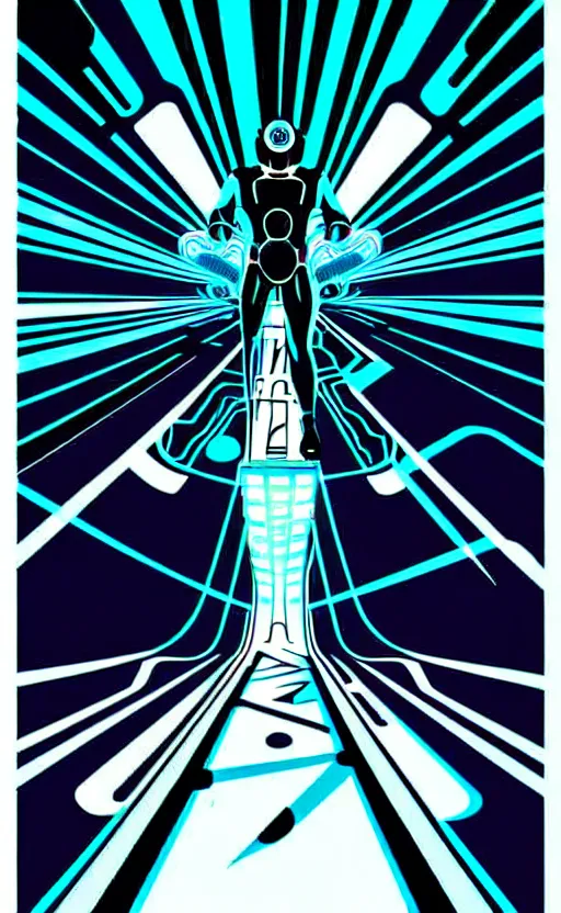 Prompt: psychedelic from the movie tron wide angle shot, white background, vector art, illustration by frank frazetta