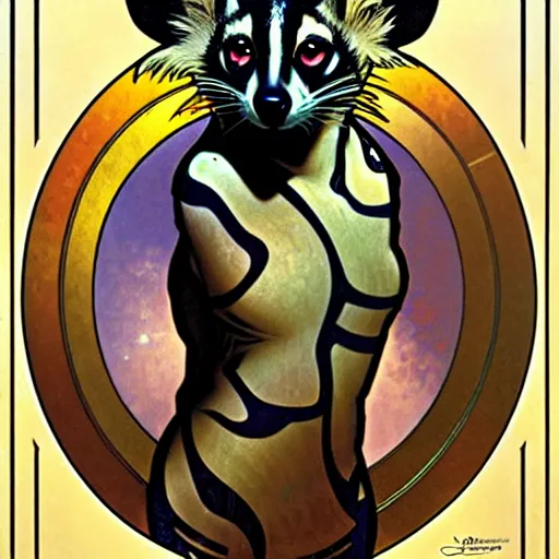 Image similar to An african civet by Alphonse Mucha, Sana Takeda and Julie Dillon