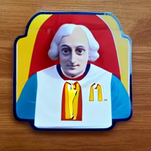 Prompt: isaac newton as mcdonalds happy meal toy