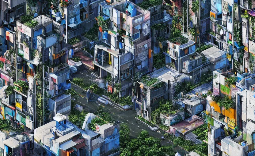 Prompt: A futuristic favela in Rio de Janeiro on a cyberpunk aesthetic mixing technology and nature, realistic cityscape, hyper realistic, trending on artstation.