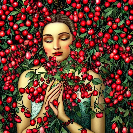 Image similar to Persephone surrounded by pomegranates