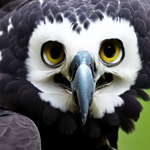 Prompt: close up of a face of a harpy eagle