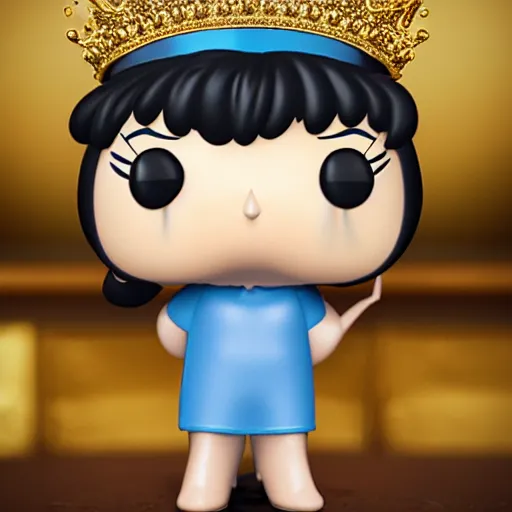 Prompt: A funko pop of a bag of a pig in a gold crown