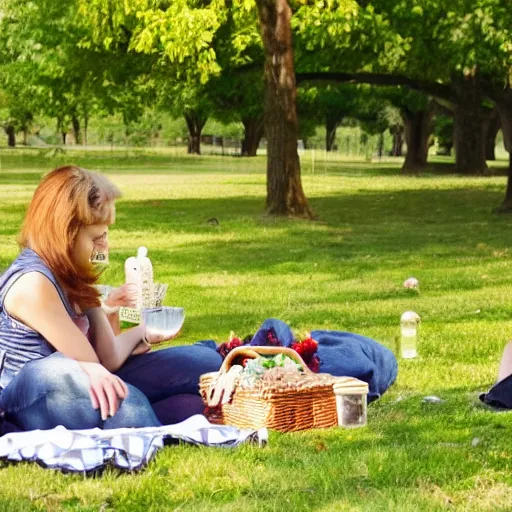 Image similar to death and life having a picnic at the park