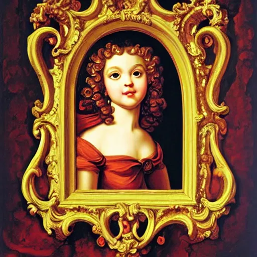 Prompt: baroque Renaissance rococo painting of a cherub portrait Greg Hildebrandt Lisa Frank