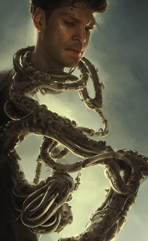 Image similar to Portrait of a Doctor Octopus, male, detailed face, fantasy, highly detailed, cinematic lighting, digital art painting by greg rutkowski