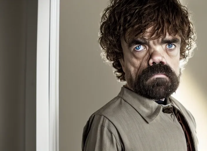 Prompt: peter dinklage looking out of a closet, movie still, from the new ringu movie, 8 k, realistic