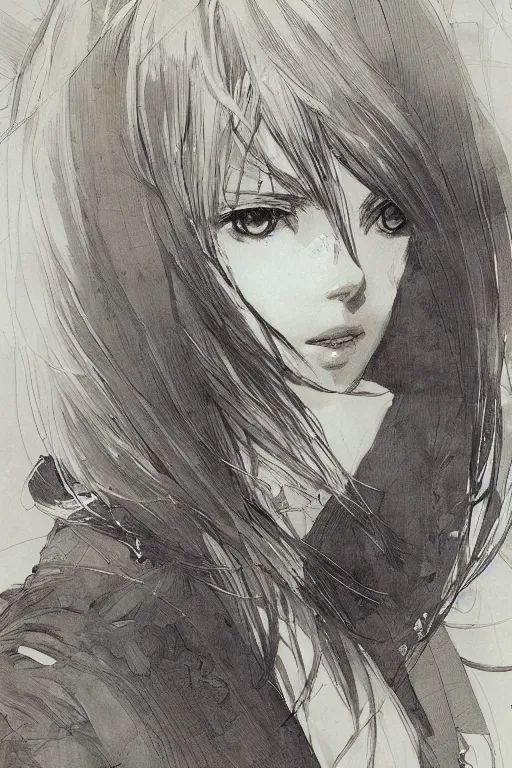 Image similar to portrait of an anime girl, pen and ink, intricate line drawings, by craig mullins, ruan jia, kentaro miura, greg rutkowski