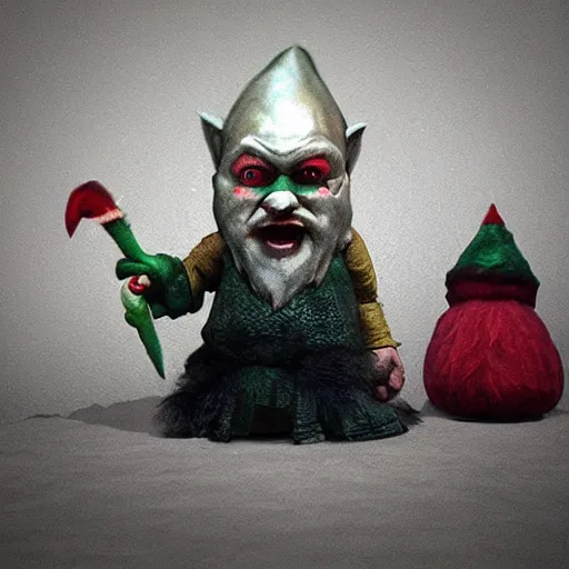 Prompt: “ menacing evil murderous gnomes, photorealism, scary ”