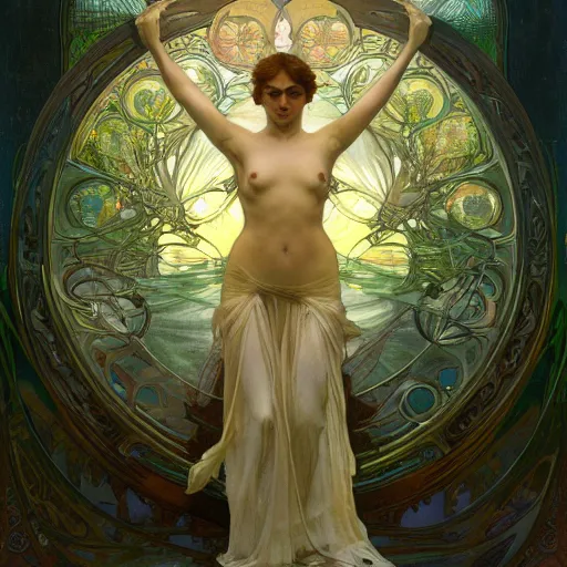 Image similar to crystal tree splash Alphonse Mucha, Michael Whelan, William Adolphe Bouguereau, John Williams Waterhouse and Donato Giancola, cyberpunk, extremely gloomy lighting, shining light and shadow, atmospheric, cinematic, unreal Engine, 8K