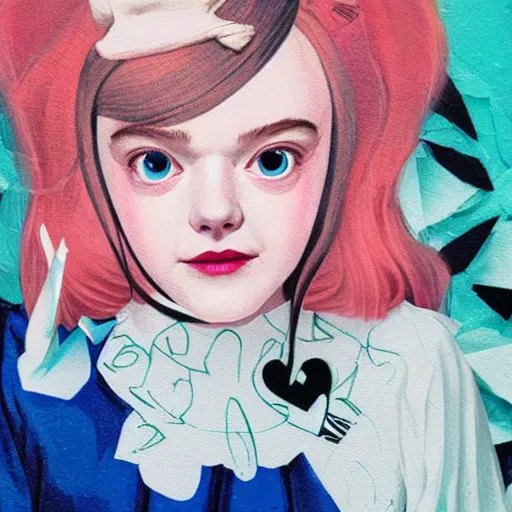 Image similar to Elle Fanning in Alice in Wonderland picture by Sachin Teng, asymmetrical, dark vibes, Realistic Painting , Organic painting, Matte Painting, geometric shapes, hard edges, graffiti, street art:2 by Sachin Teng:4