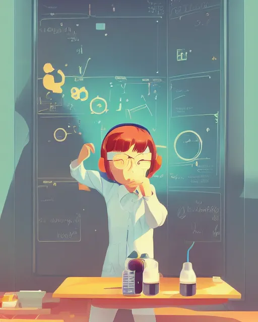 Image similar to a little girl is doing a science experiment. clean cel shaded vector art. minimalist illustration art by lois van baarle, artgerm, helen huang, petros afshar by makoto shinkai and ilya kuvshinov, rossdraws