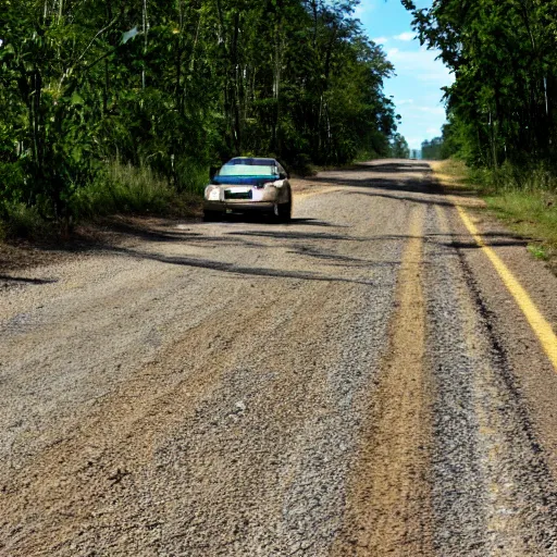 Prompt: gravel road eating banana