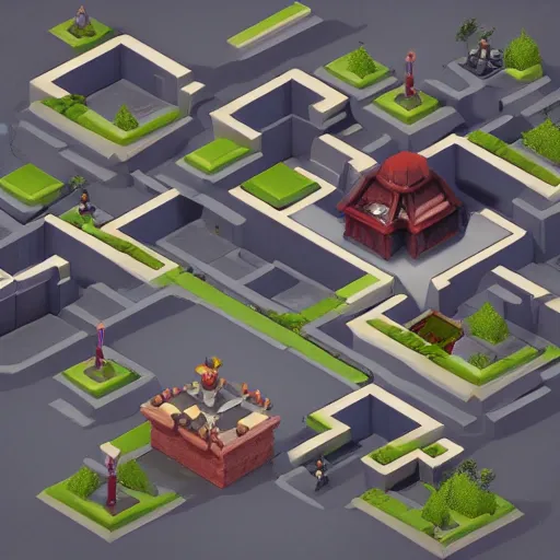 Image similar to isometric game level by style of supercell games, octane render, concept art