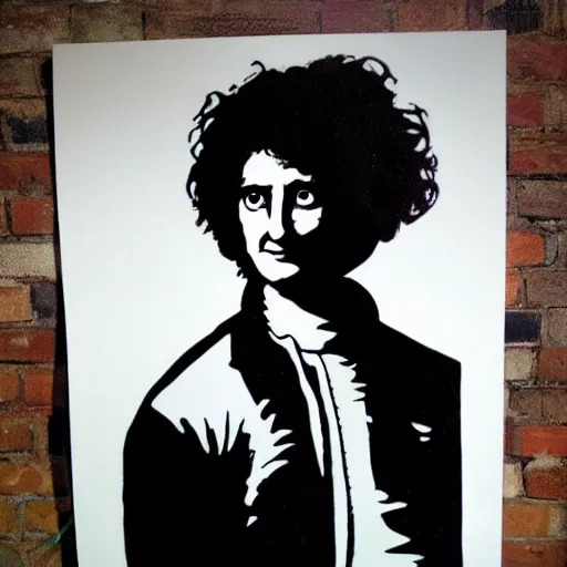 Image similar to individual isaac newton with a big wig silk screen banksy style