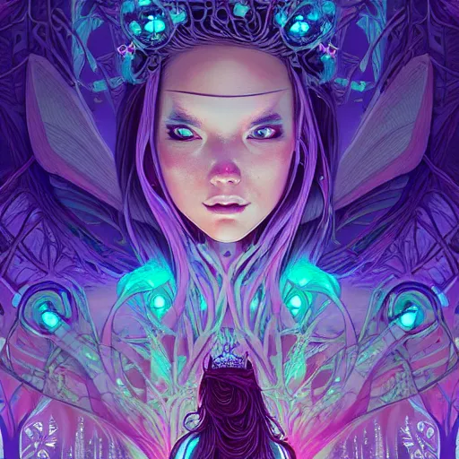 Prompt: ethereal cybernetic princess in the trees, extremely detailed, sharp focus, wide view, full body shot, smooth, digital illustration, by lisa perrin!!!!, dan mumford, james jean, by rossdraws, frank franzzeta, sakimichan