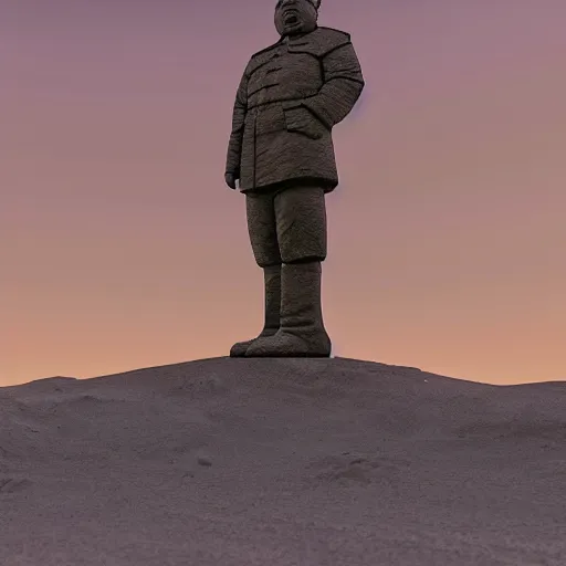 Image similar to a photo of mao zedong's sculpture on mars a made of resin, dramatic lighting, unreal engine 5 highly rendered, radiant light, detailed and intricate environment, wide angle, cinematic lighting