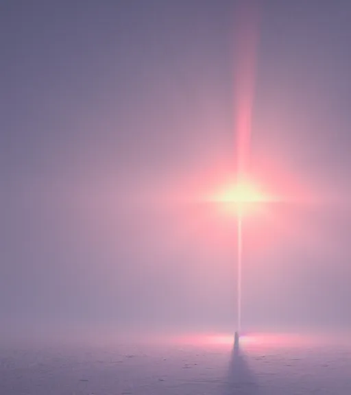 Image similar to the symmetric red linear light in the antartic fog, majestic light, octane render, beauty fog, ethereal glare of the sun, hyperrealistic, epic, masterpiece