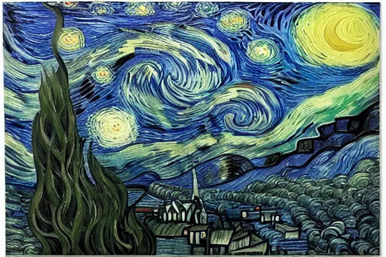 Prompt: man is seeing old god eldritch horror cthulhu terrifying the night sky of a city, epic scene oil painting hyper - detailed gigantic cthulhu, realistic dark - art painted by van gogh