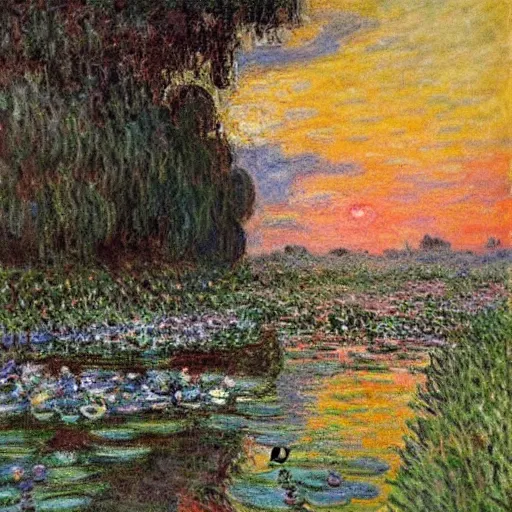 Image similar to knifework reveals angelic reality, painting by claude monet