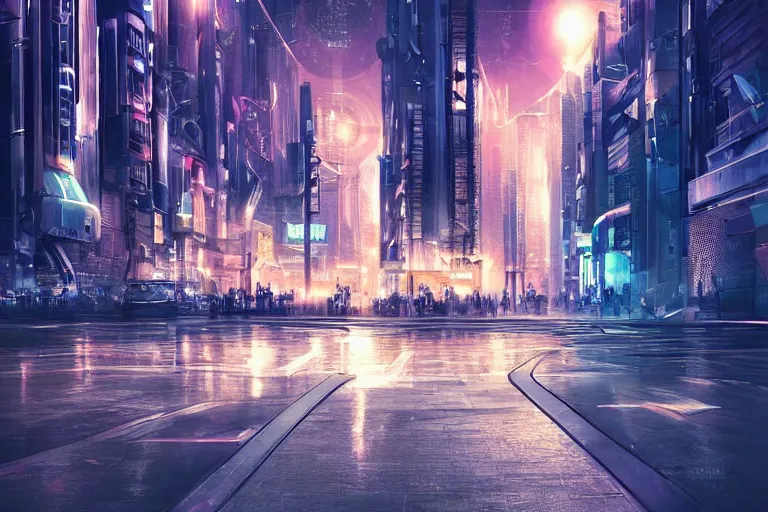 Image similar to futuristic city, street, depth of field, by wlop, at night, poster, highly detailled