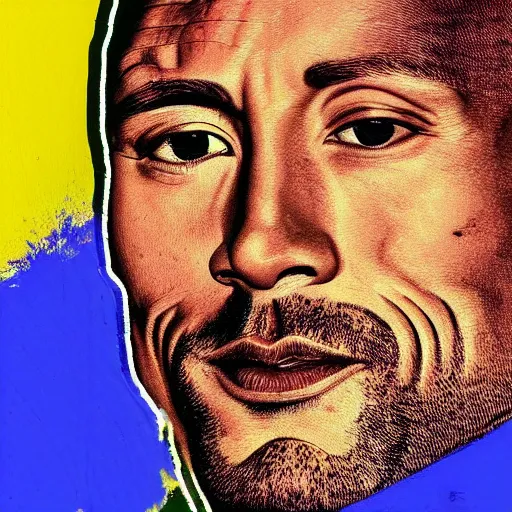 Image similar to a portrait of Dwayne Johnson, made by Andy Warhol, two tone, very high contrast, only black and white, simplistic, extremely high contrast, two tone, notan art, by Andy Warhol, minimalistic,