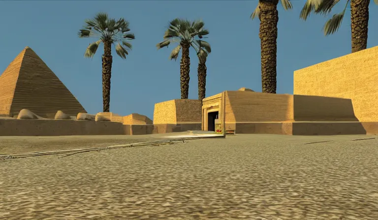 Prompt: GTA clone set in Ancient Egypt, 3DCG, PS2, by Tadanori Yokoo