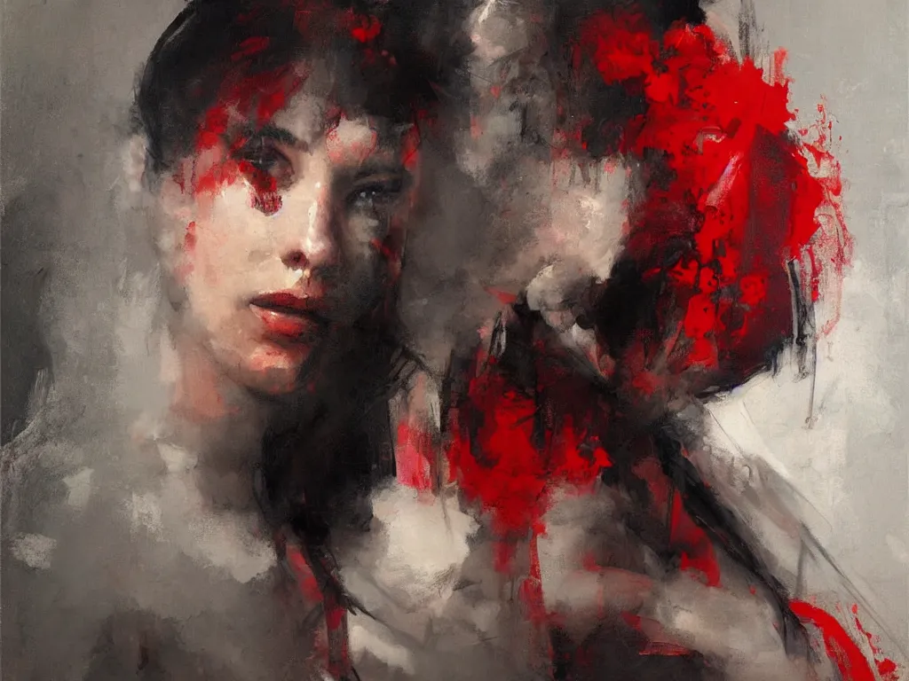 Image similar to spontaneous unfinished romantic portrait under painting, beautiful juicy brush strokes, by richard schmid and sargent, dark, black and red, trending on cgsociety