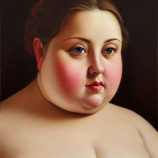 Prompt: A portrait of a powerful and chubby beautiful woman, oil painting, majestic, detailed, high resolution